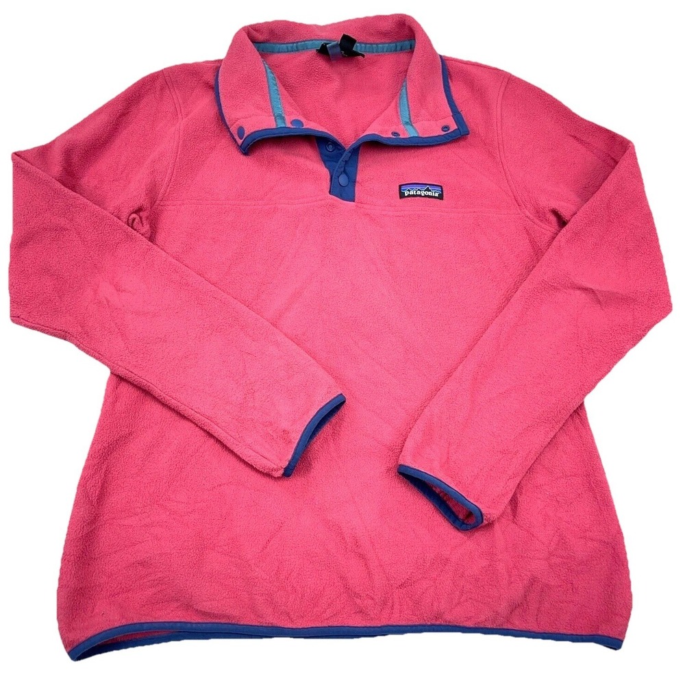 Patagonia Better Sweater Women Medium Pink Blue Pullover Snap T Jacket Ladies